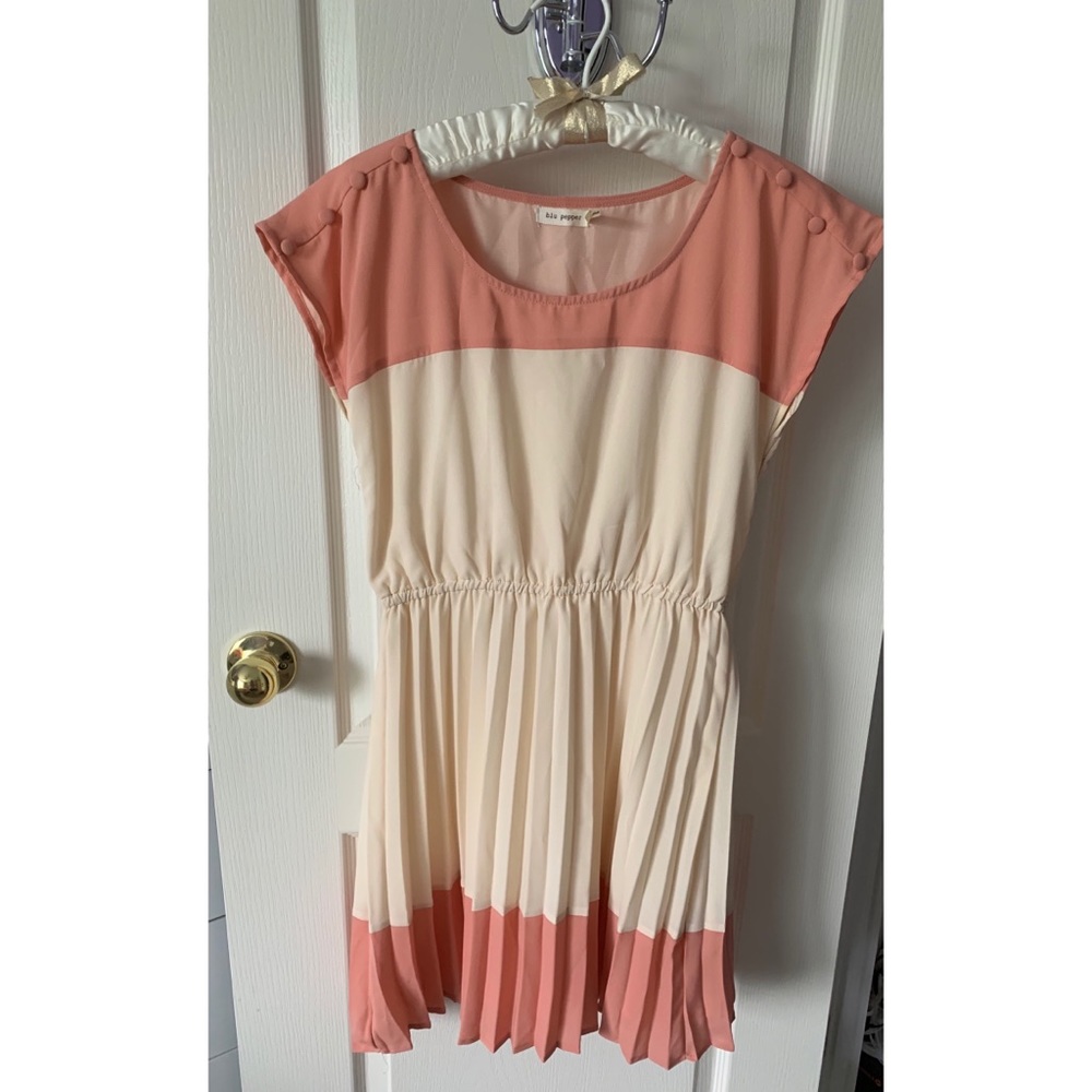 Pleated Cream and Peach Dress